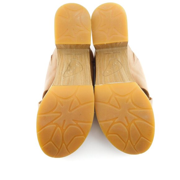 New BORN Cognac Brown Leather Crisscross Strap Block Heel Slide Sandals 8 - Picture 7 of 8